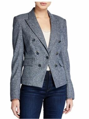 Veronica Beard Heathered Blue Double-Breasted Tweed Blazer